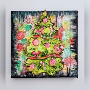 Japanese Kintsugi inspired Watercolor Art Christmas tree canvas 3D Inspirational